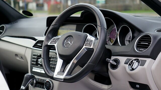 A steering wheel in a modern vehicle 